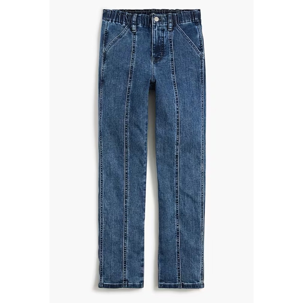 J Crew Elastic-waist seamed straight jean in signature stretch+